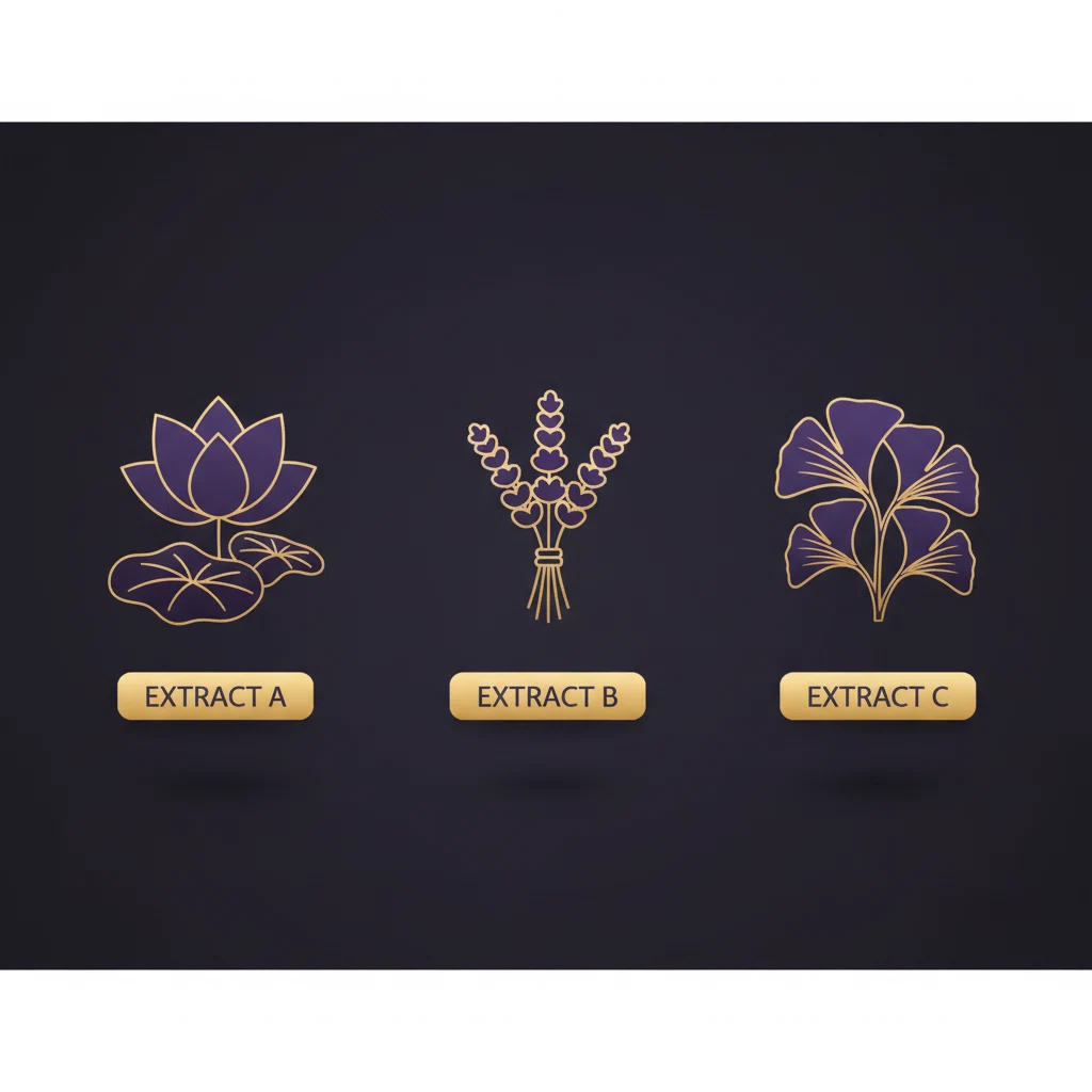 Three botanical plant extract icons in purple and gold - flat design illustration of Slim Coffee Booster key plant sources